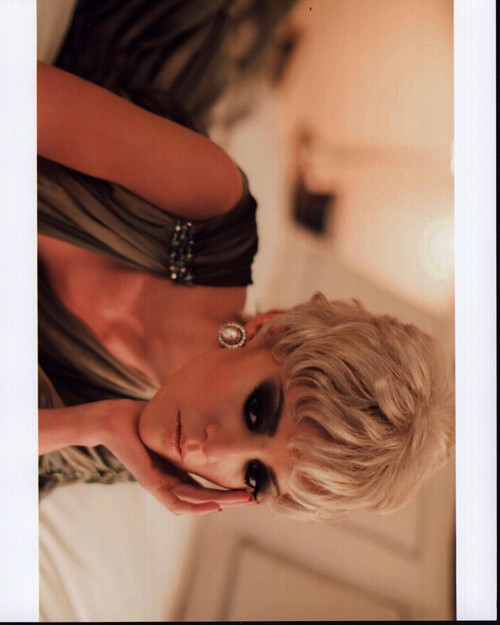 Fernanda Castillo Laying On Bed In Gray Dress Photo Print