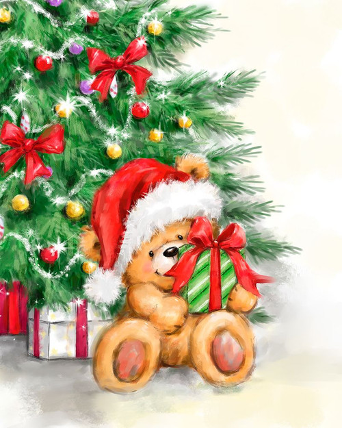Bear in Front of Christmas Tree Poster Print - MAKIKO