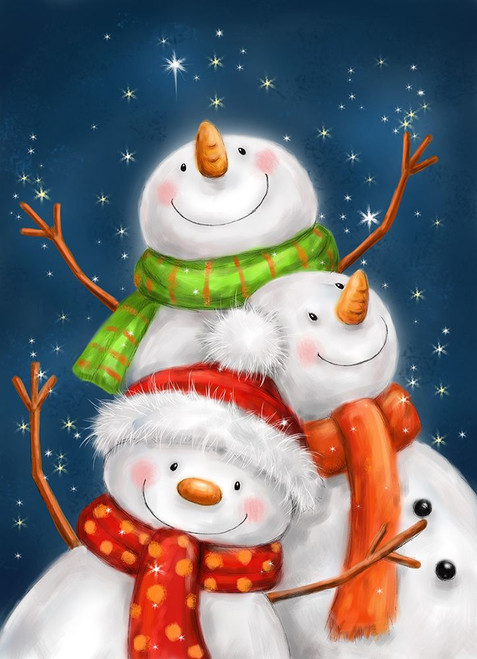Three Snowmen Blue Background Poster Print - MAKIKO