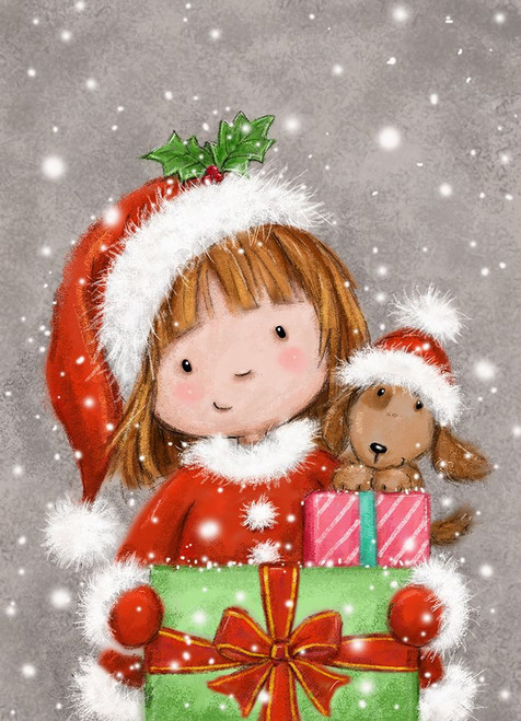 Christmas Girl with Presents Poster Print - MAKIKO