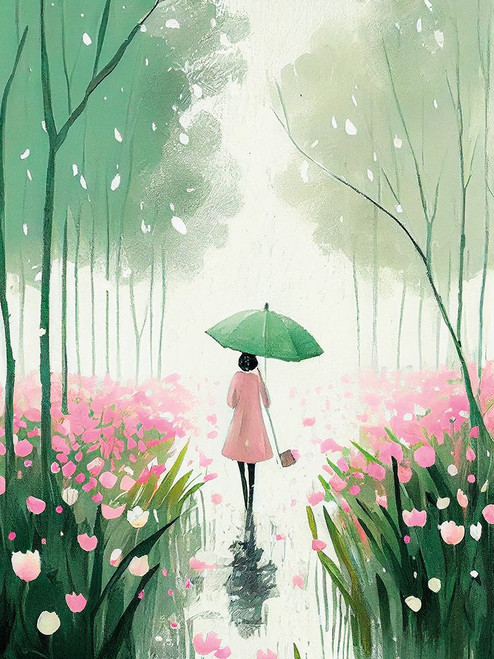 Walking Through Tulips in the Rain Poster Print - Incado