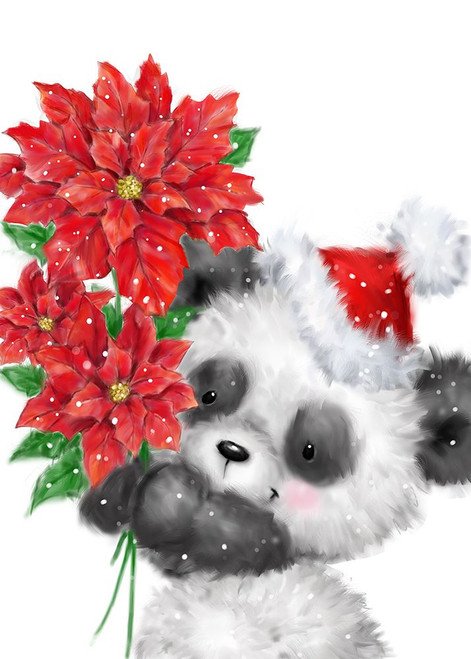 Panda With Poinsettias Poster Print - MAKIKO