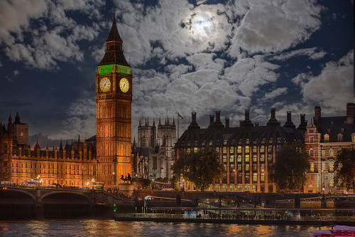 Great Britain-London Big Ben and Parliament building in moonlight Poster Print - Gallery Jaynes