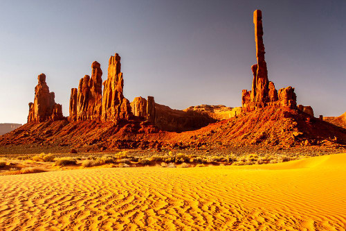 USA-Arizona-Monument Valley Navajo Tribal Park Eroded formations and sand dunes Poster Print - Gallery Jaynes
