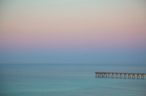 USA-Florida-Pensacola Beach Pier at Pensacola Beach in the early morning Poster Print - Wells Joanne