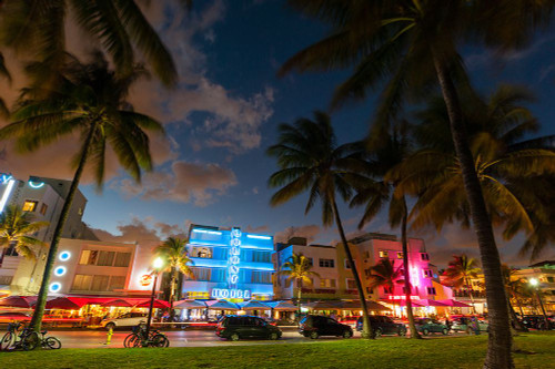 The Colony Hotel and Ocean Drive at dusk South Beach-Miami Beach-Florida Poster Print - Sergio Pitamitz