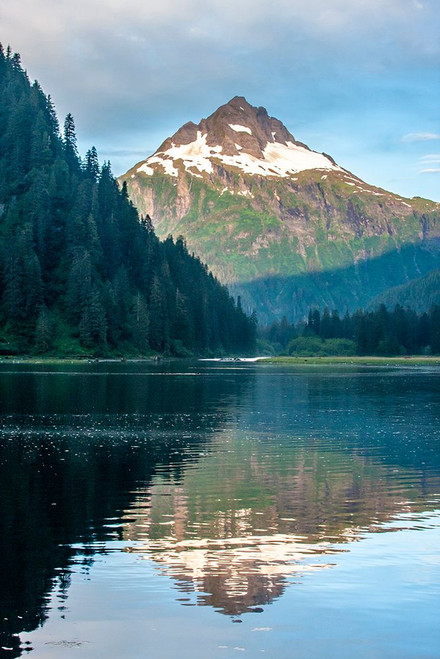USA-Alaska-Tongass National Forest Mountain and forest reflections on Red Bluff Bay Poster Print - Gallery Jaynes