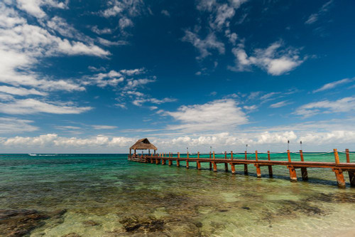 A pier and a palapa on a beach on Cozumel Island-Quintana Roo-Mexico Poster Print - Sergio Pitamitz
