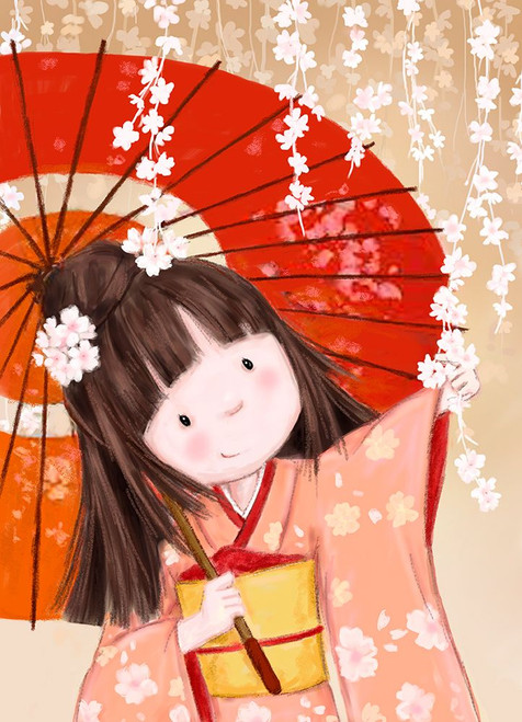 Japanese Girl with Umbrella Poster Print - MAKIKO