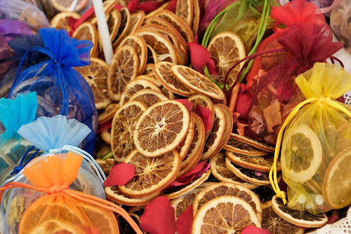 Munich-Germany Farmers market Local crafts Sachets of dried oranges Poster Print - Julien McRoberts