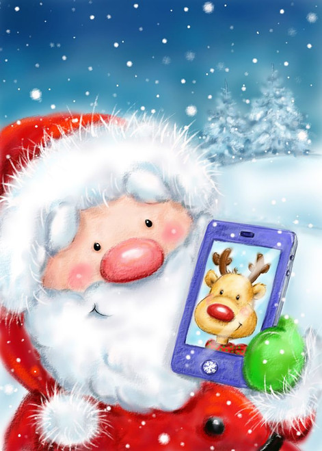 Santa With Cellphone Poster Print - MAKIKO