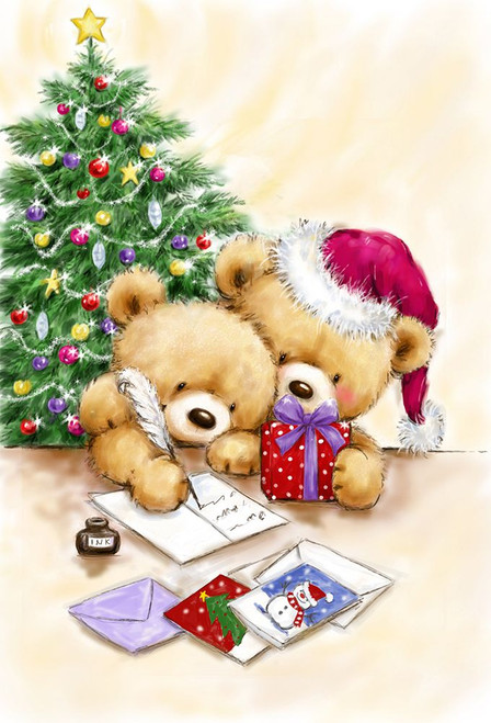 Two Bears with Christmas Cards Poster Print - MAKIKO