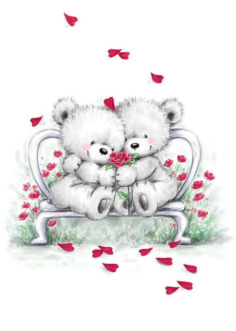 Grey Bear Couple on Bench Poster Print - MAKIKO