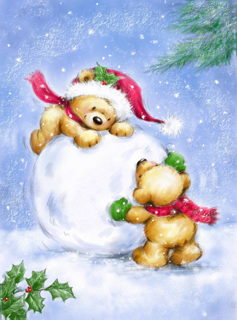 Christmas Bears and Snow Ball Poster Print - MAKIKO