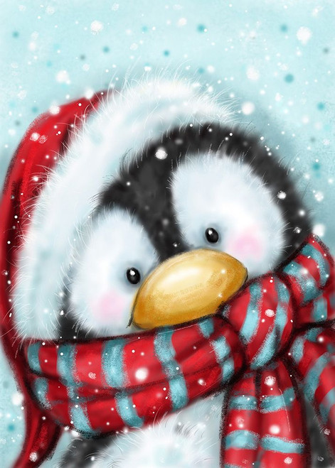 Penguin with Santas Hat Poster Print - MAKIKO