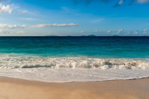 Indian Ocean surf surging onto a sandy tropical beach Anse Macquereau Beach-Seychelles Poster Print - Sergio Pitamitz