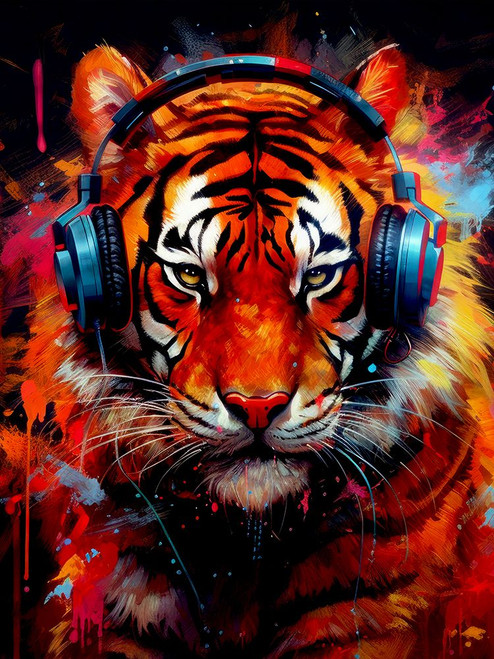 Tiger With Headphones animal Poster Print - Justyna Jaszke
