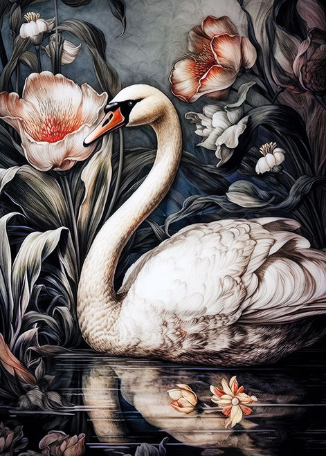 Floral and swan Poster Print - Justyna Jaszke