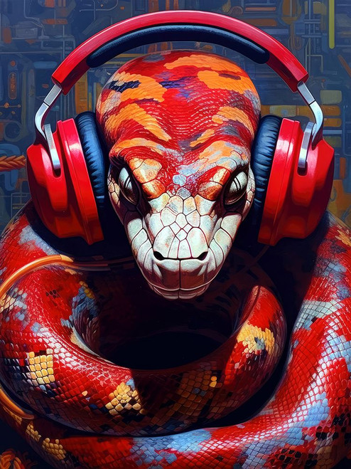 Snake With Headphones animal Poster Print - Justyna Jaszke