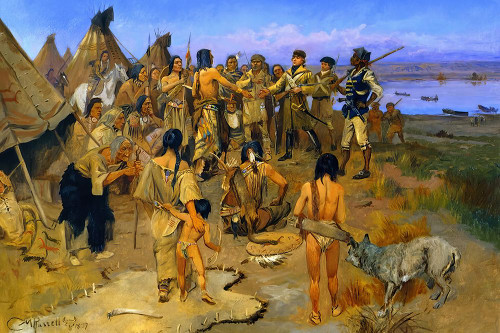 Lewis and Clark Meeting the Mandan Indians 1897 Poster Print - Charles Marion Russell
