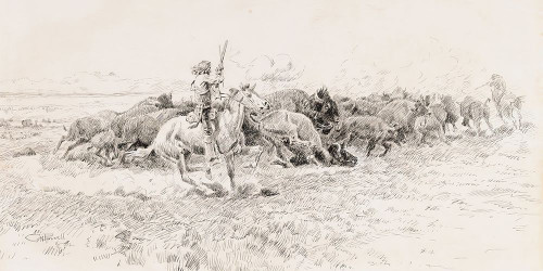 Early Day White Buffalo Hunters 1922 Poster Print - Charles Marion Russell