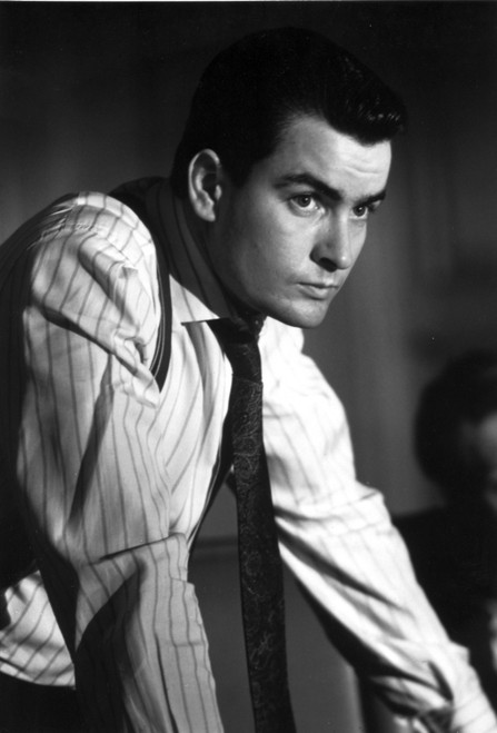 Film still of Charlie Sheen wearing a striped shirt and tie Photo Print - Item # VARCEL684982