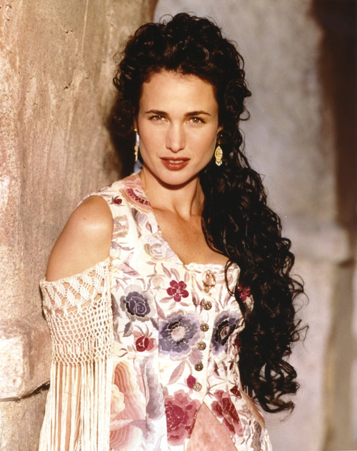 Andie MacDowell Leaning on the Wall wearing a Floral Dress with Earrings Photo Print - Item # VARCEL685313