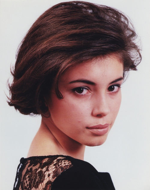 Jane March Close Up Portrait in Black Lace Long Sleeve Dress with Head Turn to the Right in White Background Photo Print - Item # VARCEL685448