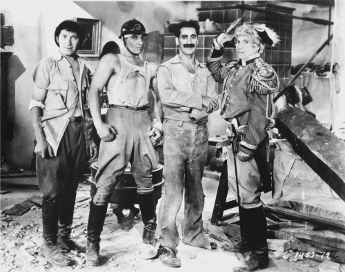 Marx Brothers standing with Construction Outfit with a Soldier- Photograph Print Photo Print - Item # VARCEL685642
