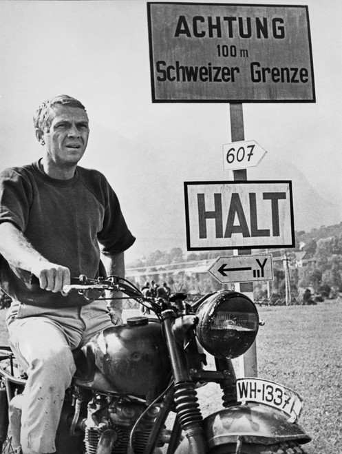 Steve McQueen in a Scene from the Great Escape on Motorcycle Photo Print - Item # VARCEL685816