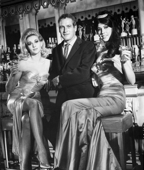 Paul Newman with Two Ladies on the Bar Photo Print - Item # VARCEL686355