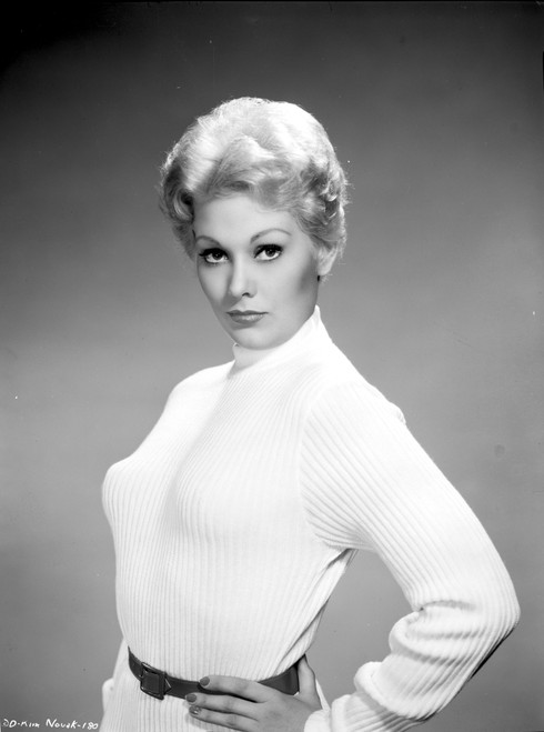 Kim Novak Hands on Waist in White Fit Sweater Portrait Photo Print - Item # VARCEL686529