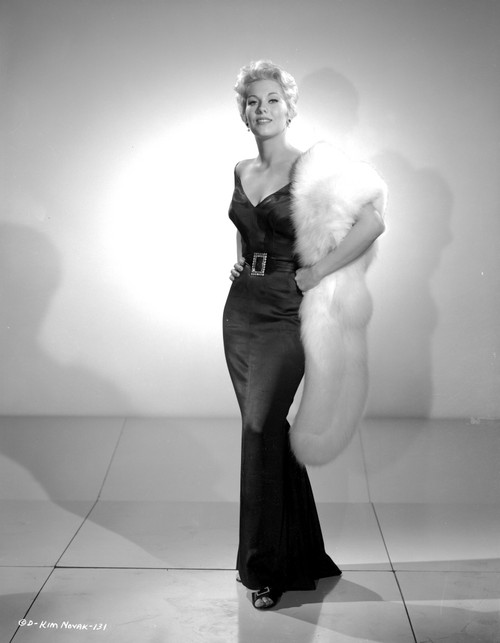 Kim Novak in Black Gown with White Furry Scarf Portrait Photo Print - Item # VARCEL686581