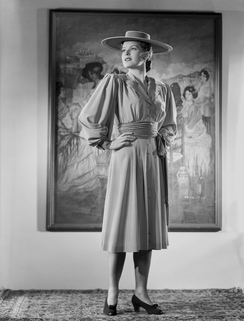 Maureen O'Hara standing in Formal Dress in Black and White Photo Print - Item # VARCEL686648