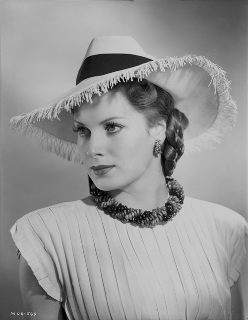 Maureen O'Hara in White Gown With Hat Portrait Photo Print - Item # VARCEL686656