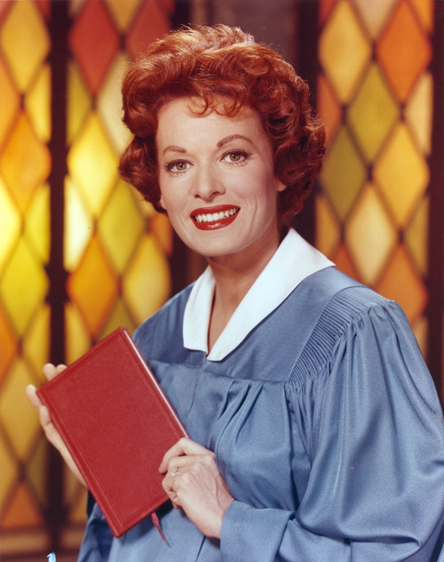 Maureen O'Hara Posed in Blue Dress With Book Photo Print - Item # VARCEL686708