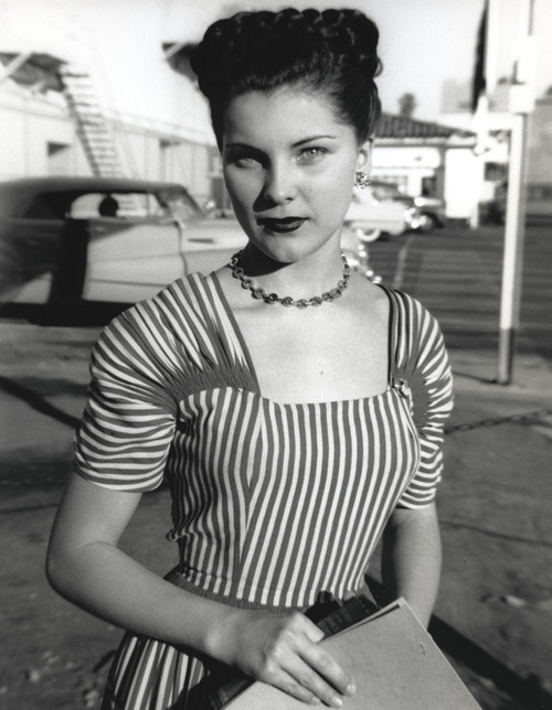 Debra Paget wearing a striped gown Photo Print - Item # VARCEL686797