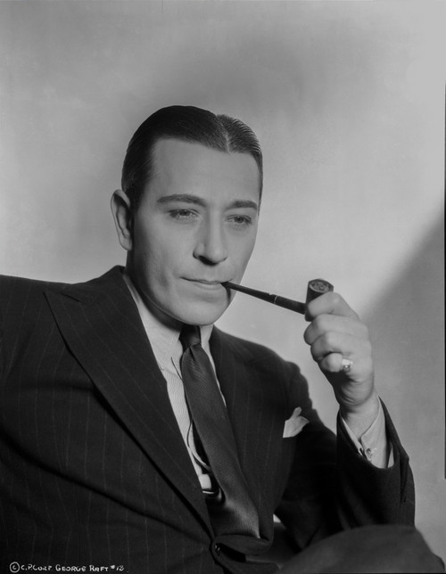 George Raft wearing Black Coat and Tie with Tobacco Pipe Photo Print - Item # VARCEL687018