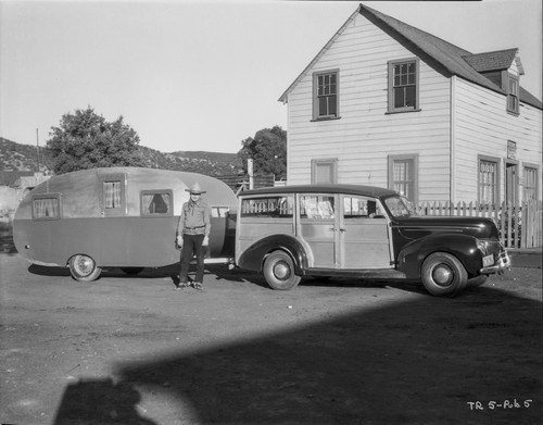 Tex Ritter beside his trailer Photo Print - Item # VARCEL687125