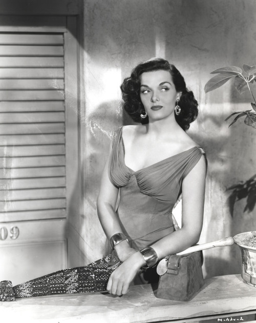 Jane Russell Posed in Velvet V-Neck Strap Dress and Metal Bracelet on Both Hands Photo Print - Item # VARCEL687412