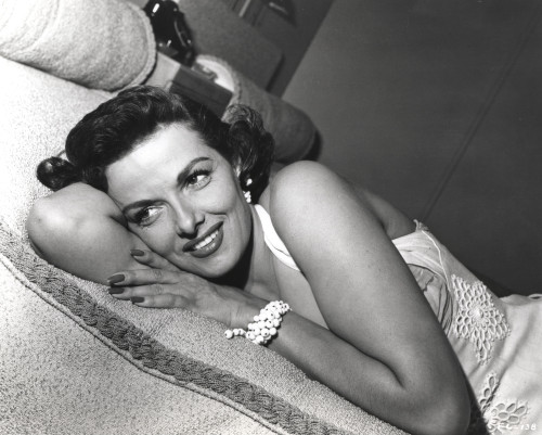 Jane Russell Lying on Bed Black and White Portrait Photo Print - Item # VARCEL687407