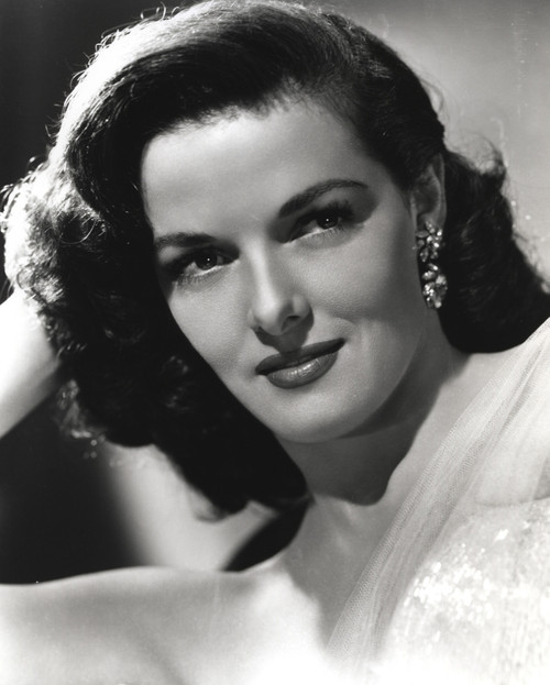 Jane Russell Portrait in White Silk Lace Dress and Pearl Earring with Right Hand on the Head Photo Print - Item # VARCEL687467