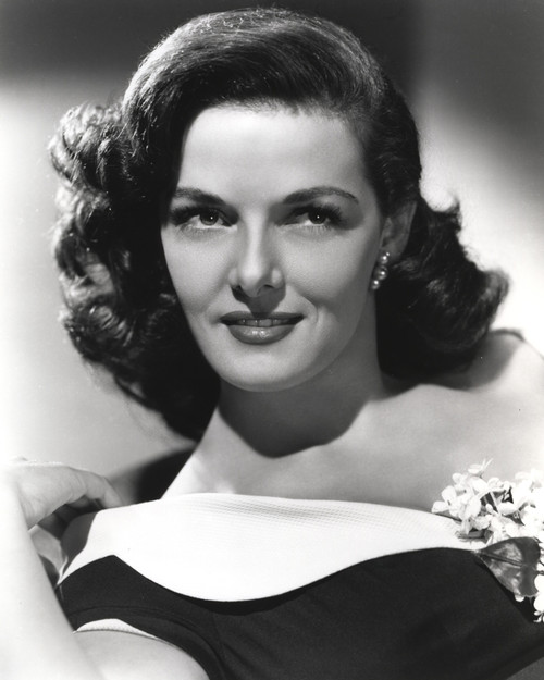 Jane Russell Portrait in Black Velvet Dress with White Collar and Flower Corsage on the Middle Photo Print - Item # VARCEL687471