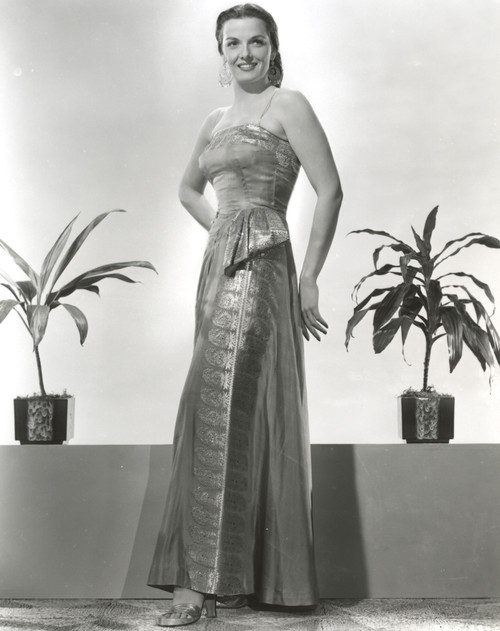 Jane Russell Portrait in Silk Strap Dress with Long Pleated Skirt Photo Print - Item # VARCEL687493