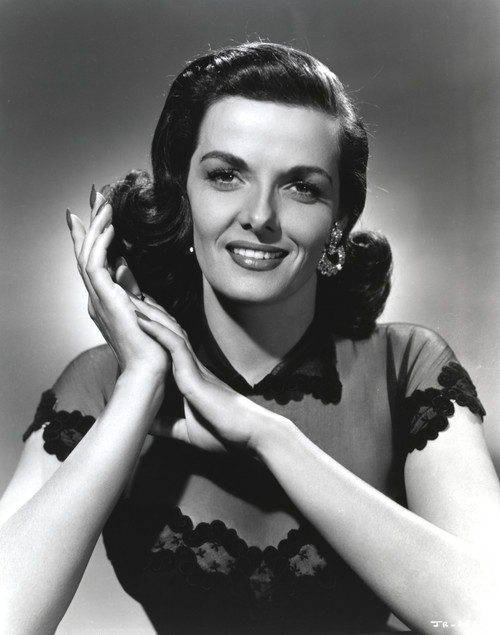 Jane Russell Portrait in Black Sheer Silk Top Lace Dress with Hands Together Photo Print - Item # VARCEL687508