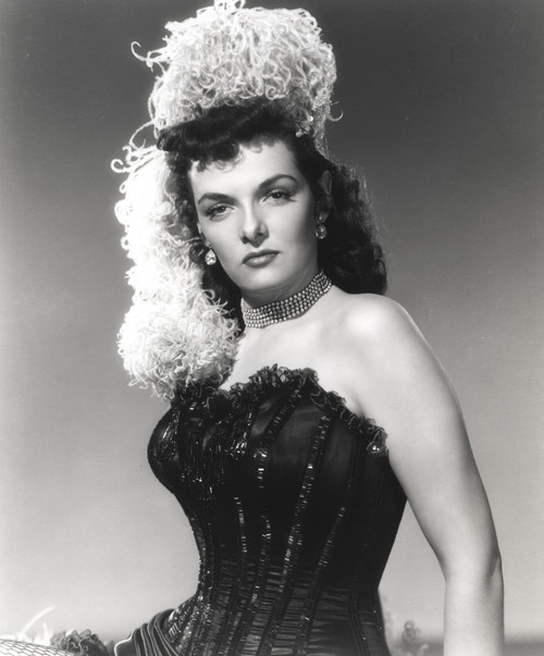 Jane Russell Posed in Black Velvet Corset Dress and White Fur Boa Headdress Photo Print - Item # VARCEL687521