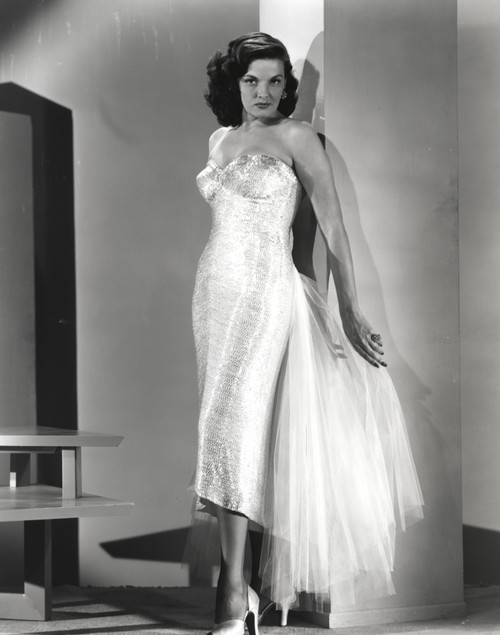 Jane Russell Posed in White Silk Strapless Dress with Fishtail Skirt and White High Heel Shoes Photo Print - Item # VARCEL687542