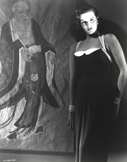 Jane Russell Posed in Black Velvet Strap Dress with Face Highlighted Photo Print - Item # VARCEL687562