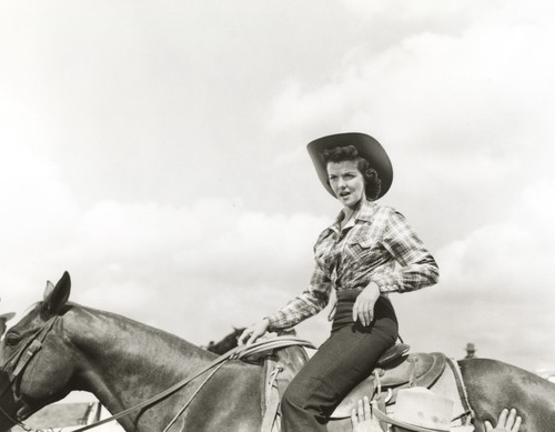 Jane Russell Riding Horse Black and White Photo Print - Item # VARCEL687570