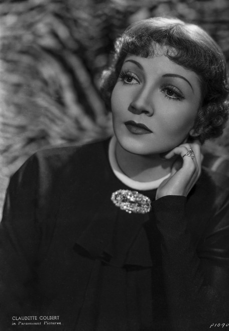 Claudette Colbert Posed in Black Dress with Hand on Neck Photo Print - Item # VARCEL688529